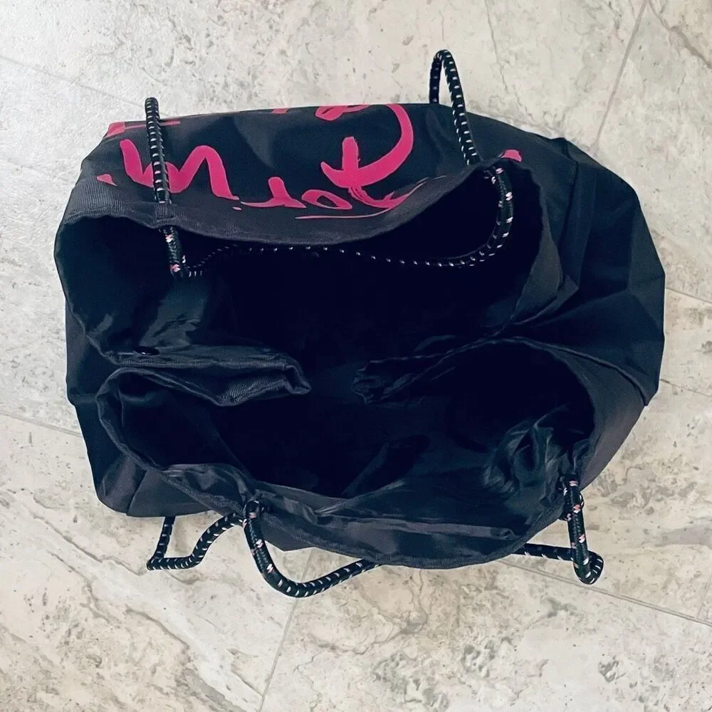 NWT Victoria’s Secret Angel Tote Black Pink Convertible Rope Weekender Tote Bag